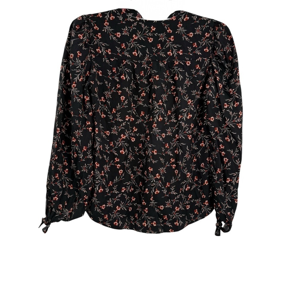Rebecca Taylor Silk Blend Lia V-neck Top Blouse Size 0 Black Long Tie Sleeves - Picture 4 of 11